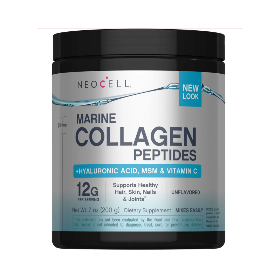 NeoCell Marine Collagen Peptides + Hyaluronic Acid & C Powder, 7 oz (200 g) Powder